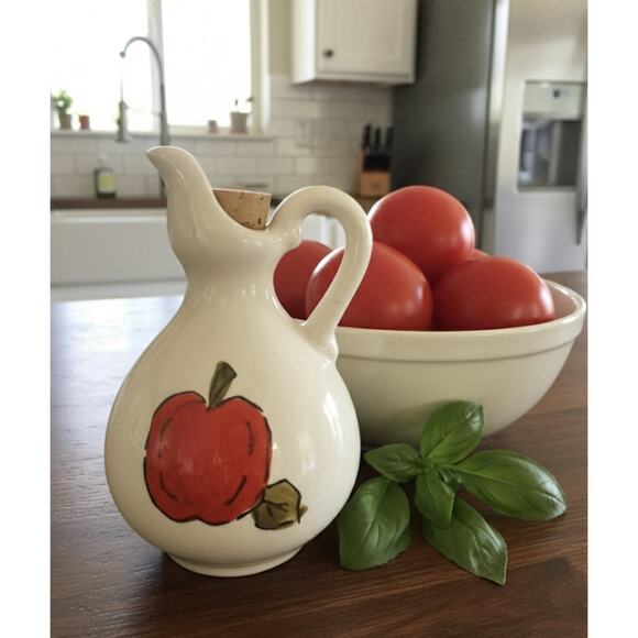 Vintage Handled Oil Cruet Bottle, ‘Masako’ Hand Painted Apple and Pear, Japan - Picture 4 of 7